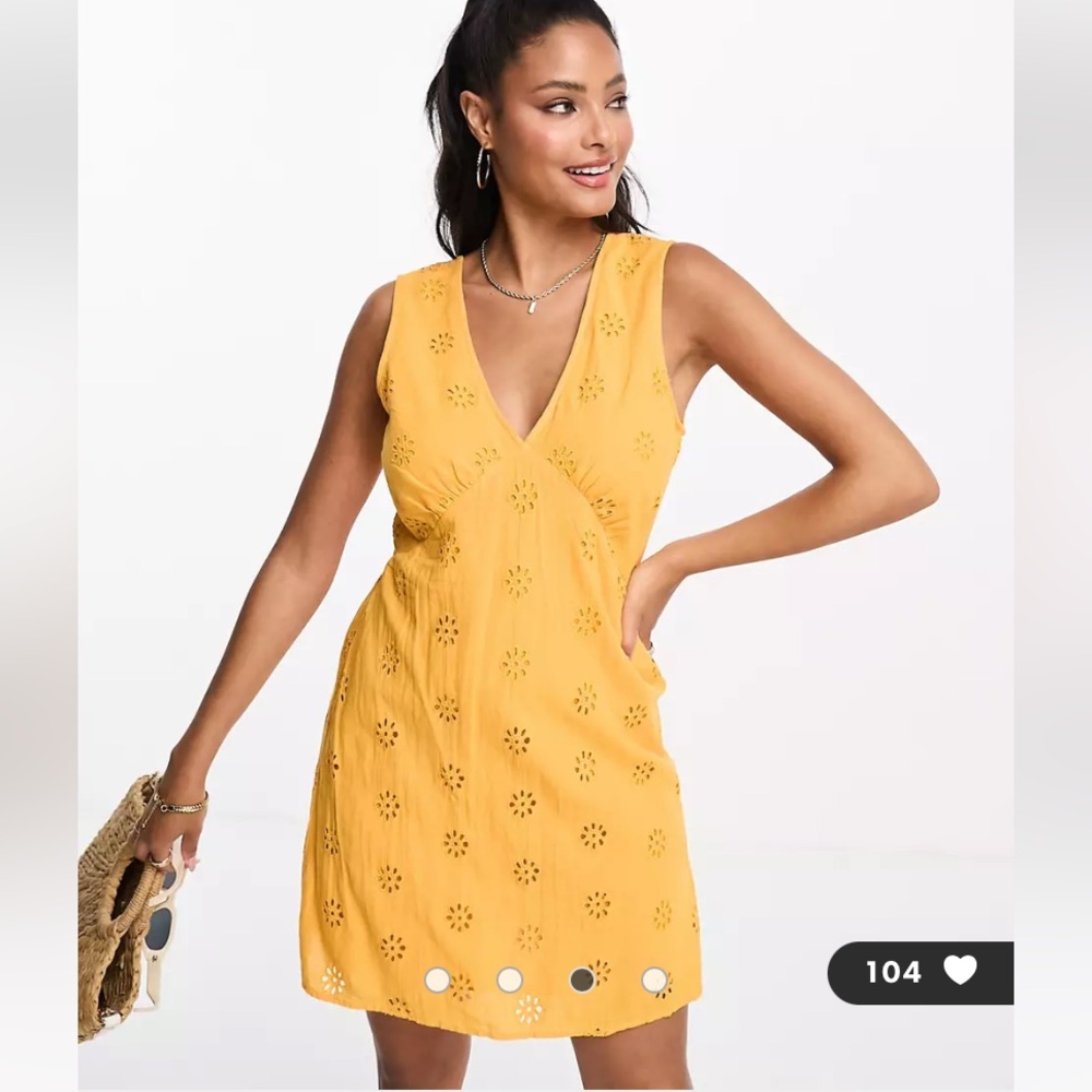 Vero Moda Vmmaja Mini Dress Eyelet Cross Back Women’s Radiant Yellow XL/P NWT‎